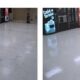 before and after photo of VCT flooring being waxed.